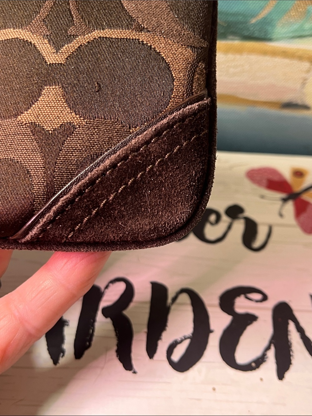 Coach Brown Signature Monogram Wristlet with Leather Strap - Picture 6 of 13